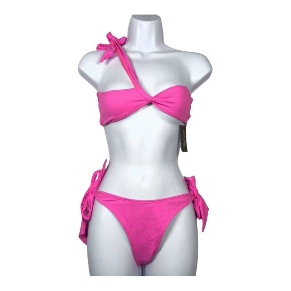 Frederick’s of Hollywood Laguna Bright Pink One Shoulder 2 Piece Bikini M New